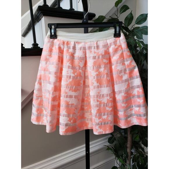 Bebe Flare Skirt Womens Small Pink Floral Sheer Striped Pleated Classic Back Zip - Picture 9 of 12